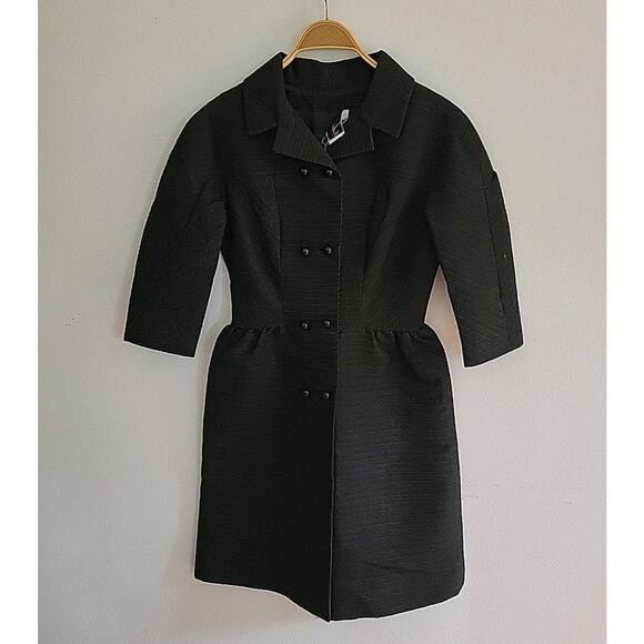 Vintage Bullocks Wilshire Wynshire Black Double Breasted Textured Dress Classic - Picture 5 of 16